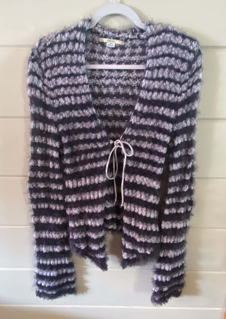 Kimchi Blue Fuzzy Striped Cardigan in Black and Lavender
